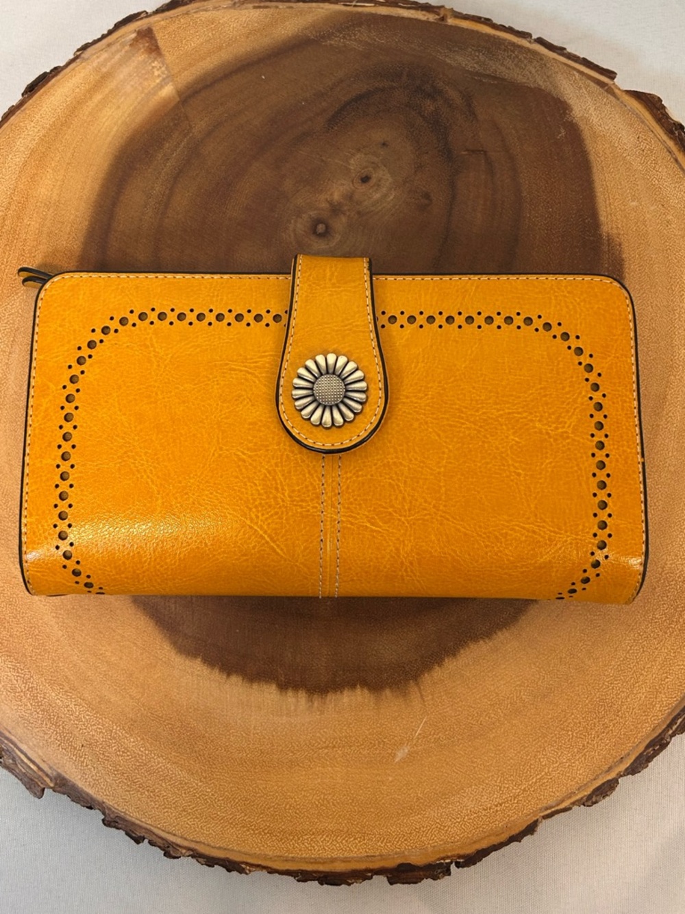 SENDEFN Yellow Sunflower Accented Tri-fold Wallet Faux Leather Multi Card Slots